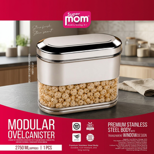 Anax Stainless Steel Food Storage canister <b>Container</b> Cylinder Airtight Moisture Proof Kitchen Freshness Lids 2750 ML - Product Image 2