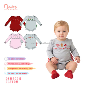 Maßgefertigter Bestickter Strampler mit Langen Ärmeln für Babymädchen, Festlicher Säuglings-Einteiler mit Rüschen, Weihnachts-Baby-Bubble - Product Image 3