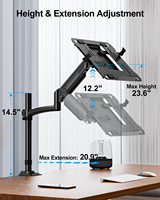 Support pour ordinateur portable jusqu'à 17 pouces ou moniteur jusqu'à 32 pouces, support de bureau réglable pour ordinateur portable ou moniteur