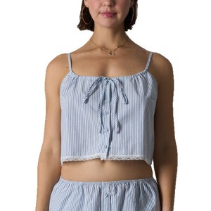 SUHE Top Camisero de Punto de Cintura Alta Estilo Transfronterizo para Niñas, Corto, con Encaje, Rayas y Lazo, Microelástico, Novedad - Product Image 6