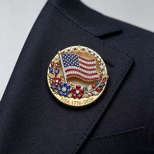 Broche de la Bandera Americana Roja Brillante 1776-2026 con Incrustaciones de Diamantes, Pin de Joyería para el Día de la Independencia - Product Image 1