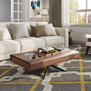 AJUNION Nuovo Tavolino da Caffè di Lusso Rettangolare in Legno con Piano in Vetro Temperato e Cassetti Nascosti - Product Image 1