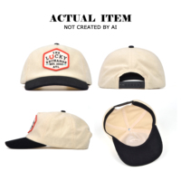 Casquette en velours côtelé bicolore, casquette de baseball à 5 panneaux, chapeau en velours côtelé style rural, chapeau en velours côtelé personnalisé avec patch brodé
