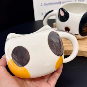 Chinese Factory Hand Drawn Cartoon <b>Cat</b> Shaped Eco-Friendly Reusable Ceramic Mugs for Back to School - Product Image 3