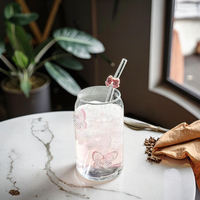 Inspiré mignon papillon peut tasse en verre avec haute valeur esthétique Simple café paille tasse haute borosilicate verre Sipper