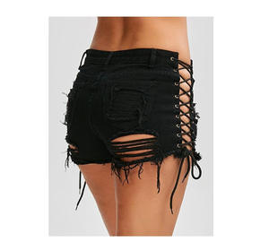 Ultima estate a vita alta strappi Shorts da <span class=keywords><strong>donna</strong></span> Sexy Denim Shorts in pizzo con nappine fasciatura <span class=keywords><strong>Bermuda</strong></span> traspirante per ragazze - Product Image 5