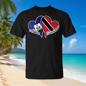 Camiseta con la bandera de Haití y Trinidad y Tobago, diseño de corazón, mitad Haití, mitad Trinidad - Product Image 3