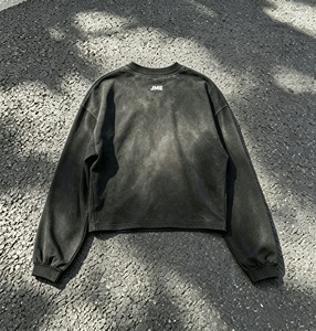 <b>Men's</b> <b>Black</b> Long Sleeve Knitted Sweatshirt Oversized Crop Fit O-Neck Letter Print Casual Style 100% Cotton DTG Printing - Product Image 3