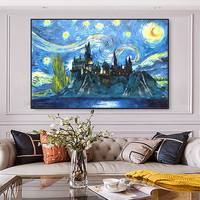 Reproduction de nuit étoilée de qualité muséale faite à la main célèbre paysage peinture à l'huile toile classique Vincent Van Gogh's 'Starry