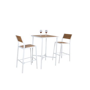 Ensemble table KD + 2 tabourets en métal blanc et plastique effet bois - Product Image 1