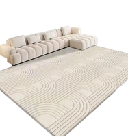 Luxury Modern Geometric Cut Pile Minimalist Beige Rug, Custom Size, High-Low Texture, Cashmere Feel Large Home Area Rug