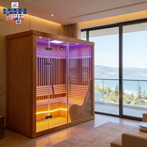 Sauna infrarouge lointain électrique moderne à design épuré pour une personne, en <span class=keywords><strong>bois</strong></span> massif canadien (Abriole/Sequoia), pour usage domestique - Product Image 1