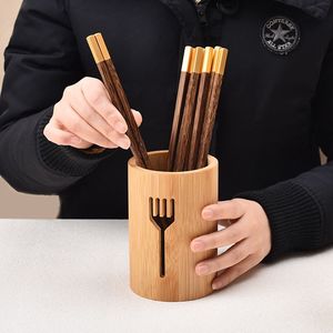 Afvoerbare eetstokjeshouder, bamboe opbergvat voor aanrechtblad, restaurant bestekorganizer voor mes, vork, lepel - Product Image 4