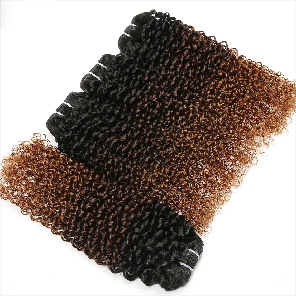 Spark Brazilian Afro Kinky Curly Ombre Human Hair 3/4 Bundles Remy Human Hair Weave Bundles Extension Medium Ratio