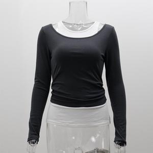 Camiseta de manga larga de Modal/poliéster transpirable para mujer 2025, nueva moda informal, diseño de una pieza, parte inferior corta - Product Image 4