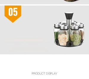 Private Label 304 Stainless Steel Cover Combination Glass Seasoning Bottle Rotating Base <b>Set</b> - Product Image 5