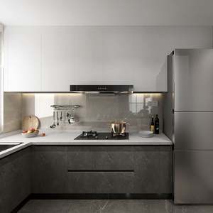 Système d'armoires de cuisine avec îlot de garde-manger intégré au design moderne, solution de rangement intelligente complète personnalisée, marbre, verre, charnières - Product Image 3