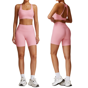 Veste de sport respirante pour femme, vêtement de fitness antichoc, sous-vêtement intégré avec coussinet de poitrine fixe, ensemble de yoga avec short 2 - Product Image 2