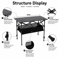 Table de camping portable à montage rapide avec étagère de rangement réglable en hauteur pour barbecue, pique-nique, pêche et voyage