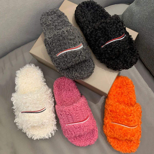 Wholesale Embroidered Fur <b>Slippers</b> Unisex Comfortable Indoor Outdoor Footwear Size 36-46 Winter Warm Heels Sandals - Product Image 1