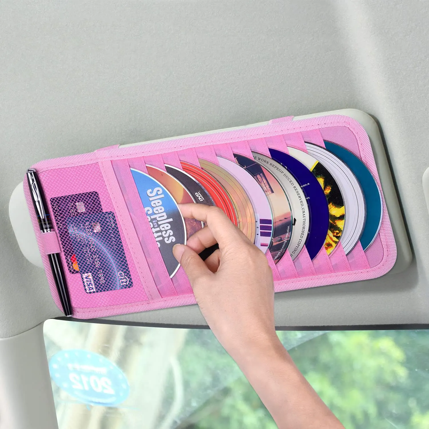 Custodia CD per auto porta visiera Organizer per auto 12 DVD custodia custodia porta-rete porta penna tascabile e fascia elastica