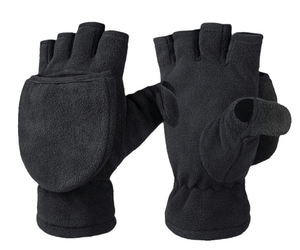 Gants d'hiver noirs pour hommes et femmes, mitaines convertibles sans doigts, doublure thermique isolante, coupe-vent, chauds pour le sport - Product Image 6