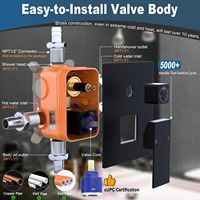 Robinet thermostatique moderne triple fonction en laiton avec inverseur de douche, vanne d'eau chaude et froide, finition noir mat, à fixation murale