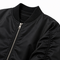 Ensemble survêtement bomber noir en nylon personnalisé avec fermeture éclair métallique et bordure côtelée, coupe oversize, trois pièces, OEM, vente en gros