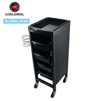 Carrito de Peluquería Negro con Soporte Lateral para Secador de Pelo, Cajones Extraíbles Múltiples, Carrito de Almacenamiento Móvil para Herramientas de Peluquería