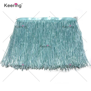 Keering 15 cm di larghezza splendido raso di vetro pesante perline nappe Trim frangia di pizzo per accessori fai da te nastro da ballo tessile per la casa - Product Image 4