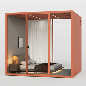 Cabine de bureau insonorisée orange pour réunions multi-personnes, cabine d'hébergement portable et mobile avec éclairage LED réglable - Product Image 3