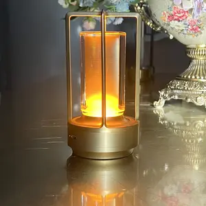 Aluminum Frame Crystal Rechargeable Restaurant Table Lamp with Touch Dimming Brightness