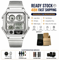 Unisex Mode Dual-Display Alarm Digital Sport Wasserdichte Thermometer Drei-Zeiten-Studentenuhr