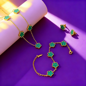 Set di gioielli con quadrifoglio fortunato alla moda 18K placcato in oro placcato oro bracciale Unisex collana orecchini pendenti gioielli Bochi - Product Image 5