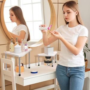Mensola Angolare a 2 Livelli Regolabile in Acciaio Inox e Bambù CF, Organizzatore per Bagno e <span class=keywords><strong>Cucina</strong></span>, Portaoggetti per Cosmetici e Articoli da Toeletta - Product Image 2
