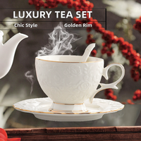 Ensemble de tasses à café en porcelaine fine de style européen simple, capacité de 200 ml, bord doré, ensemble de tasses à thé de l'après-midi de luxe