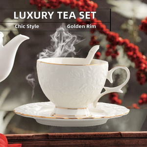 Ensemble de tasses à <span class=keywords><strong>café</strong></span> en porcelaine fine de style européen simple, capacité de 200 ml, bord doré, ensemble de tasses à thé de l'après-midi de luxe - Product Image 2
