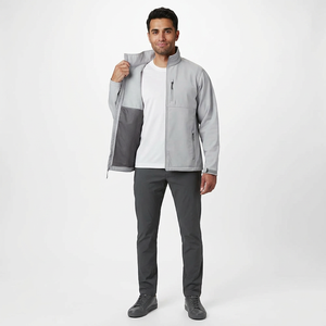 Nouvelle veste softshell en toile pour homme de haute qualité, à capuche, imperméable, coupe-vent, gris clair, fermeture éclair, élégante, vintage, décontractée - Product Image 1