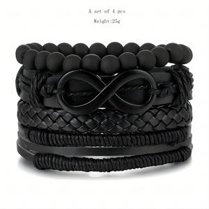 Pulsera Retro Unisex de Cuero PU con Cuentas Negras para Hombre, Pulsera Infinita Multicapa, Joyería Tribal Envolvente - Product Image 5