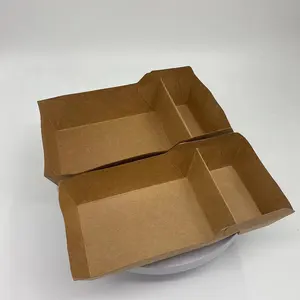 Boîte d'emballage de plateau de hot-dog en papier kraft à deux compartiments séparés de qualité alimentaire de haute qualité