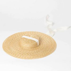 Oversized Brim <b>Straw</b> <b>Hat</b> Windproof Tethered Sun <b>Hat</b> Elegant Street Photography Flat Cap - Product Image 1