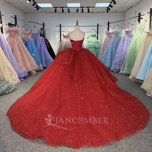 Robes de Quinceañera de luxe rouges, robes de bal brillantes en dentelle pour fête d'anniversaire, Vestidos De 15 Anos, corsets grande taille, robes de soirée Dy1354 - Product Image 4