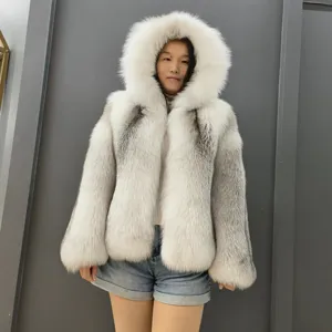 Thiết kế mới sang trọng tự nhiên Fox Fur Coat mùa đông Phụ Nữ Trùm Đầu Coat với lông thú thật