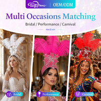 Coiffe de carnaval en plumes d'autruche avec étoiles scintillantes et strass, bandeau réglable pour fête d'Halloween