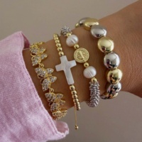 Pulseras de Moda con Dijes de Mariposa Brillante en Forma de U y Circones, Chapadas en Oro de 18k, con Cuentas de Copo de Nieve, Juego de Brazaletes Abiertos para Mujer