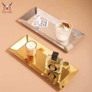 Edelstahl <span class=keywords><strong>Gold</strong></span> Silber Servierplatten Teller Obst- und Speisenplatten Set Dessert Snack Mehrzweck-Langplatte - Product Image 5