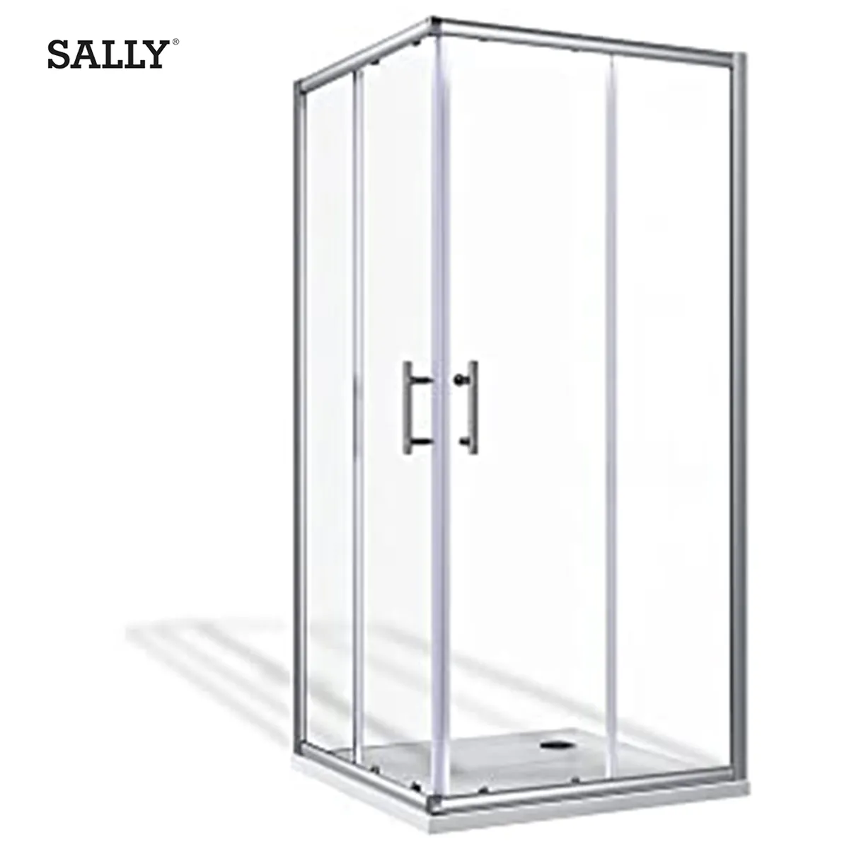 SALLY Aluminium cadre blanc argenté Double porte de douche coulissante coin d'entrée salle de douche enceinte de douche