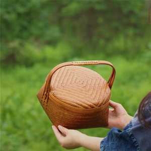 <b>Bamboo</b> Woven Storage Basket Round Handmade For Kitchen Food <b>Container</b> Single Tier - Product Image 3