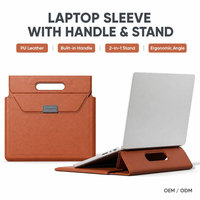 Funda para Portátil de Cuero PU con Asa Integrada, Soporte Plegable, Ergonómica, Protectora, para Oficina, Viajes, Portátil