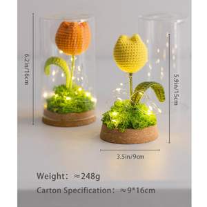 Bouquet tricoté à la main d'oeillet rose avec lampe et couverture transparente fleur éternelle Crochet oeillet en <span class=keywords><strong>pot</strong></span> décors de maison romantiques - Product Image 4